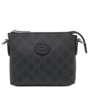 Gucci bag Interlocking GG Supreme canvas leather black shoulder clutch pouch